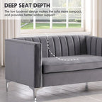Ensemble de 2 pièces modernes : un fauteuil et un canapé en velours hollandais gris, pieds en fer