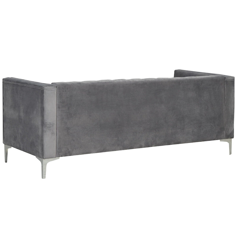 Ensemble de 2 pièces modernes : un fauteuil et un canapé en velours hollandais gris, pieds en fer