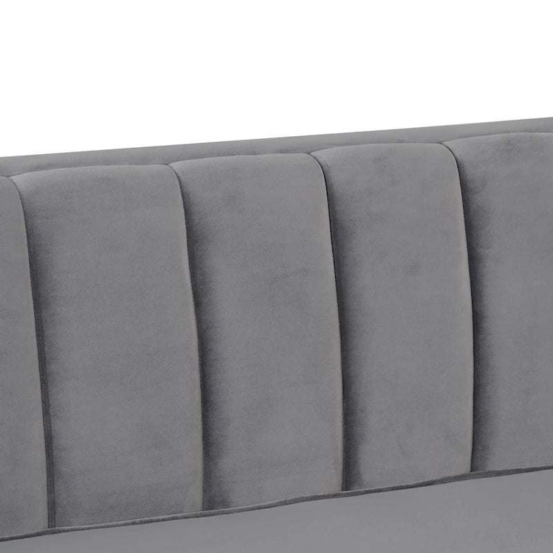 Ensemble de 2 pièces modernes : un fauteuil et un canapé en velours hollandais gris, pieds en fer