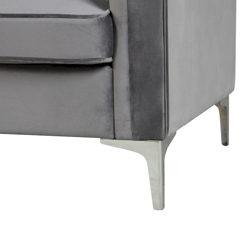 Ensemble de 2 pièces modernes : un fauteuil et un canapé en velours hollandais gris, pieds en fer