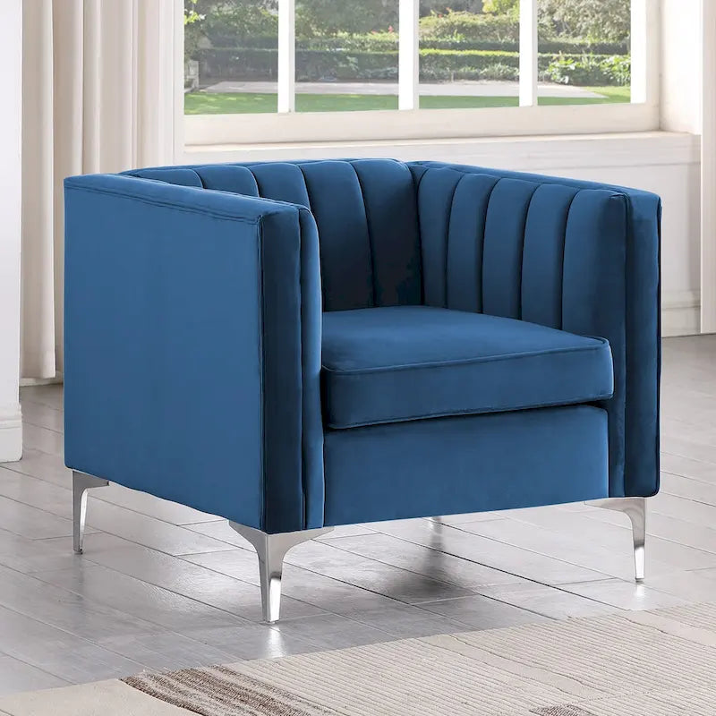 Ensemble de 2 pièces modernes : un fauteuil et un canapé en velours hollandais gris, pieds en fer
