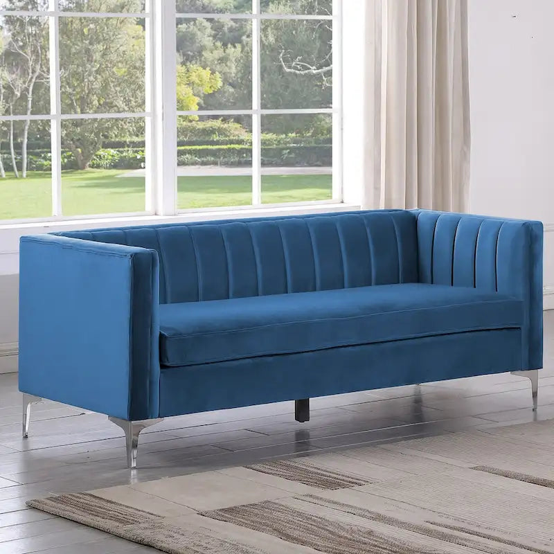 Ensemble de 2 pièces modernes : un fauteuil et un canapé en velours hollandais gris, pieds en fer