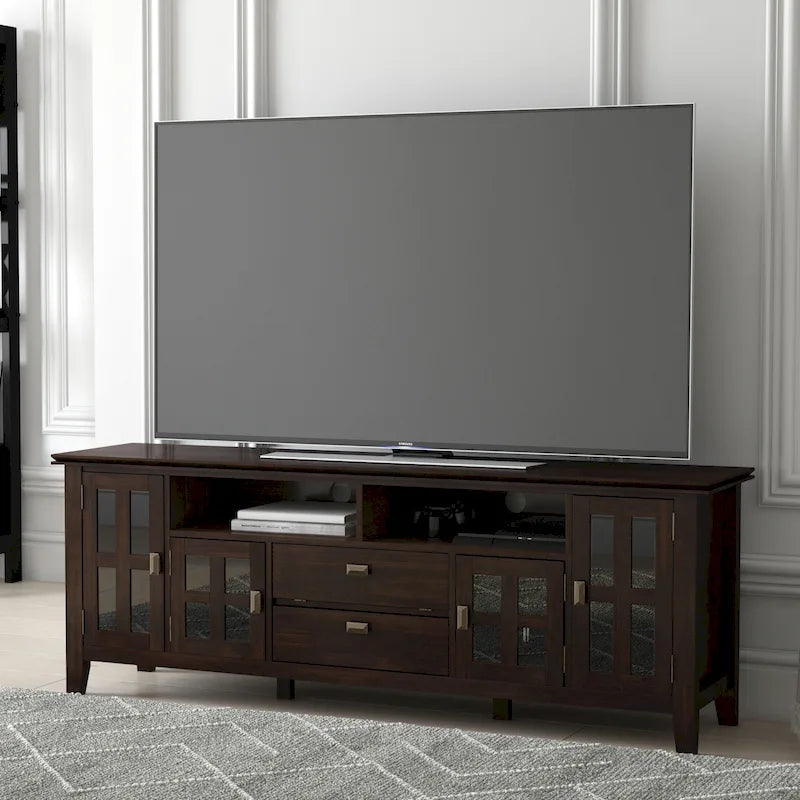 Meuble TV en bois massif de 72 po de largeur pour téléviseurs allant jusqu'à 80 po