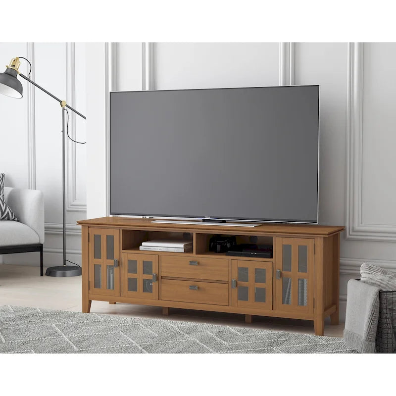 Meuble TV en bois massif de 72 po de largeur pour téléviseurs allant jusqu'à 80 po