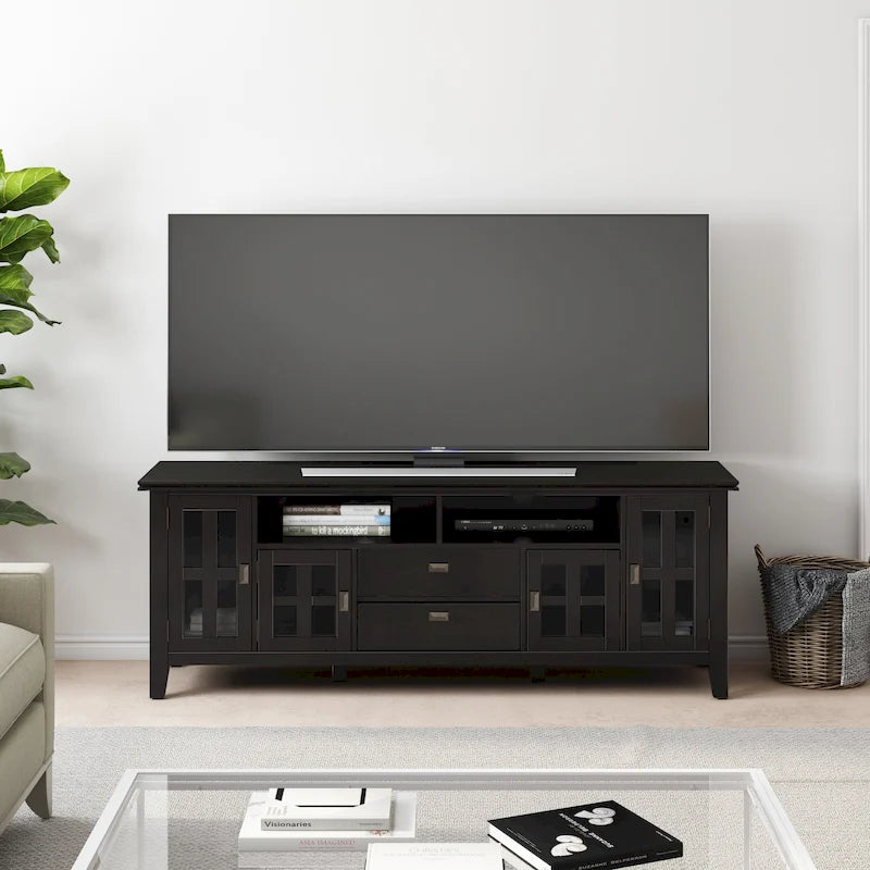 Meuble TV en bois massif de 72 po de largeur pour téléviseurs allant jusqu'à 80 po