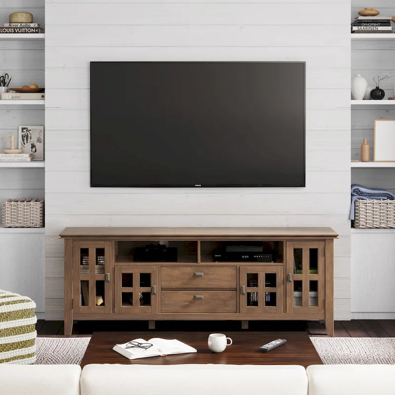 Meuble TV en bois massif de 72 po de largeur pour téléviseurs allant jusqu'à 80 po