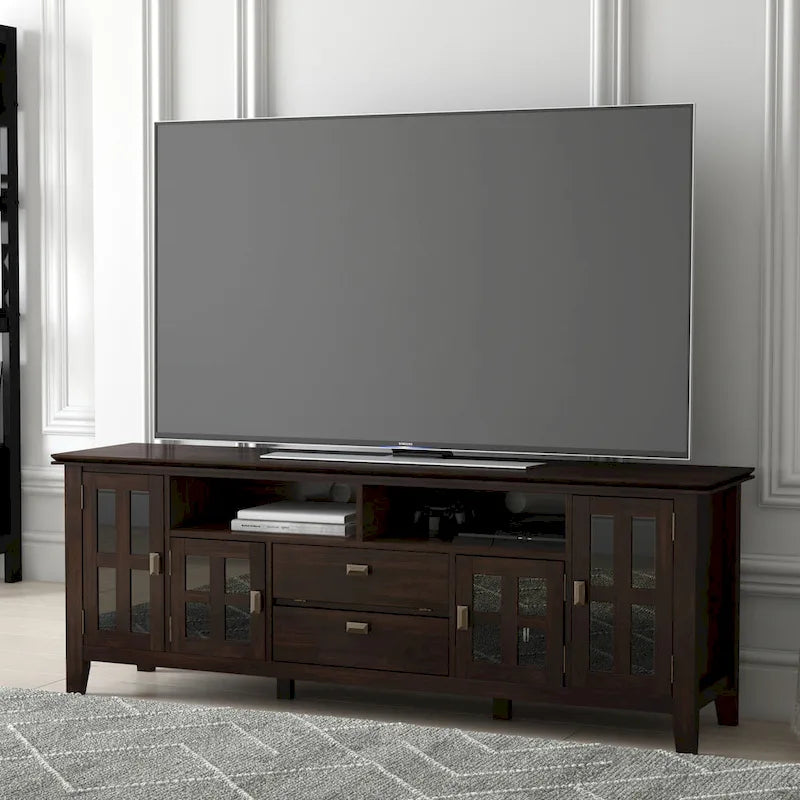 Meuble TV en bois massif de 72 po de largeur pour téléviseurs allant jusqu'à 80 po