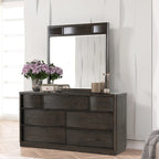 Ensemble de chambre en bois, lit, commode, miroir, deux tables de chevet et chiffonnier, Espresso