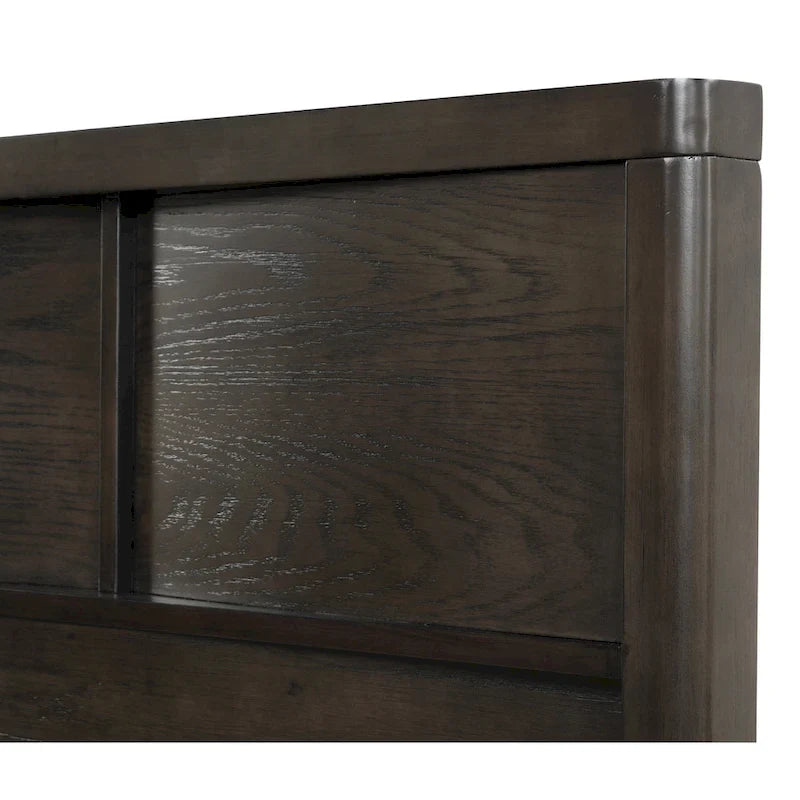 Ensemble de chambre en bois, lit, commode, miroir, deux tables de chevet et chiffonnier, Espresso