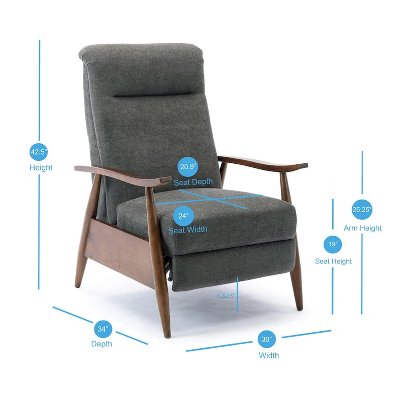 Fauteuil inclinable à dossier basculant avec accoudoirs en bois