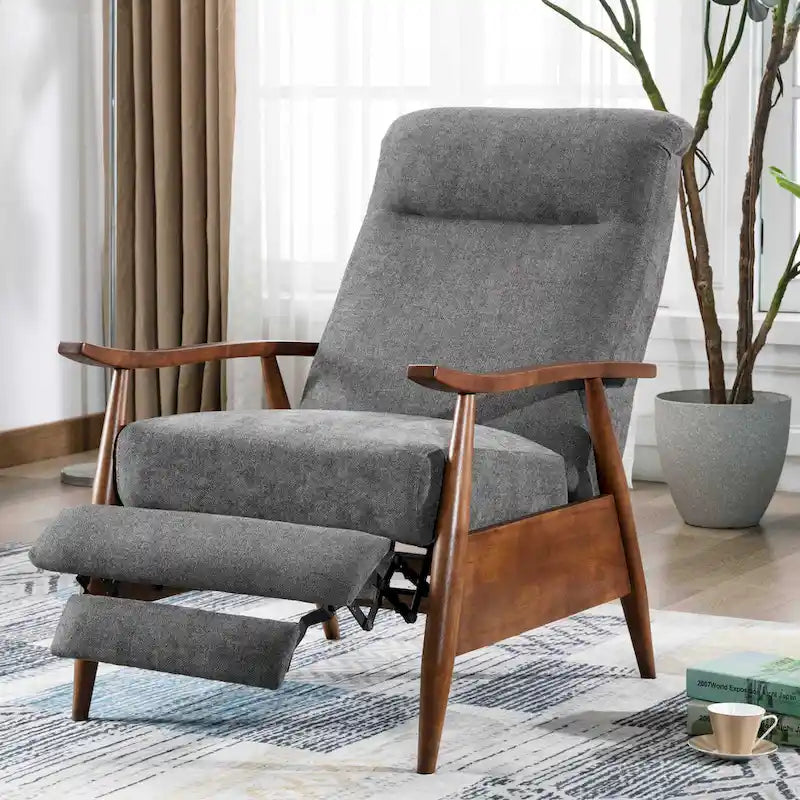 Fauteuil inclinable à dossier basculant avec accoudoirs en bois