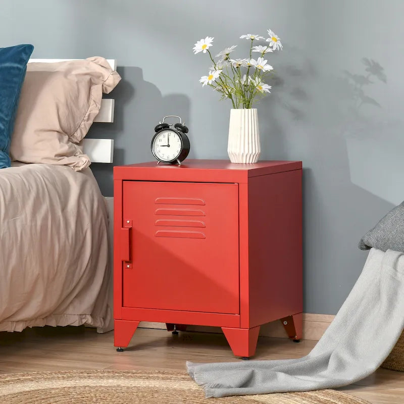 Table d'appoint industrielle, table basse avec porte de style casier et étagère réglable - 40x40x50 cm