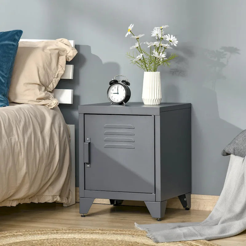 Table d'appoint industrielle, table basse avec porte de style casier et étagère réglable - 40x40x50 cm