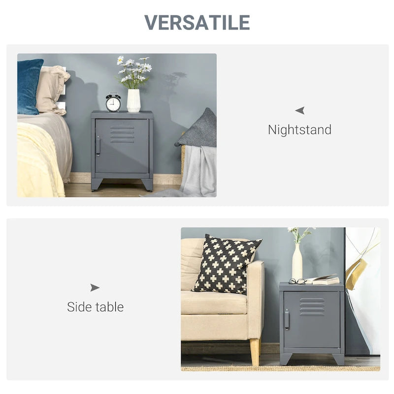 Table d'appoint industrielle, table basse avec porte de style casier et étagère réglable - 40x40x50 cm