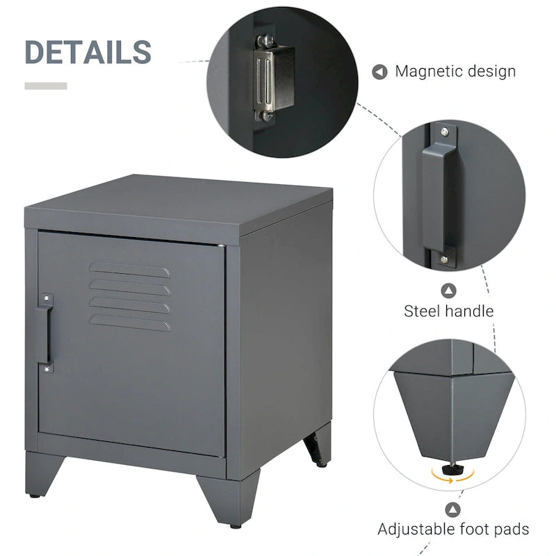 Table d'appoint industrielle, table basse avec porte de style casier et étagère réglable - 40x40x50 cm