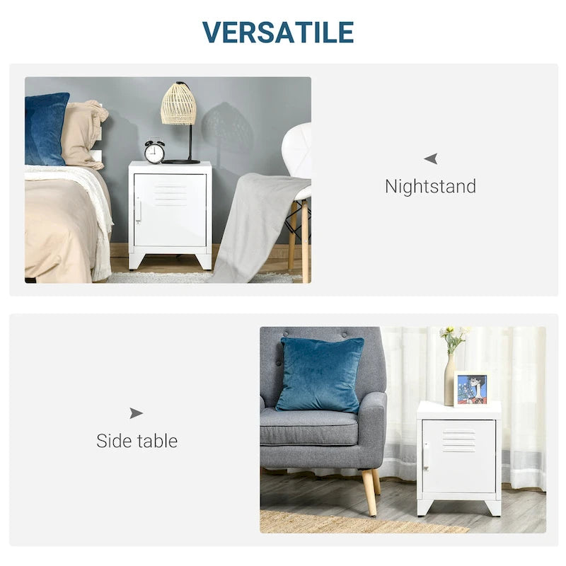 Table d'appoint industrielle, table basse avec porte de style casier et étagère réglable - 40x40x50 cm