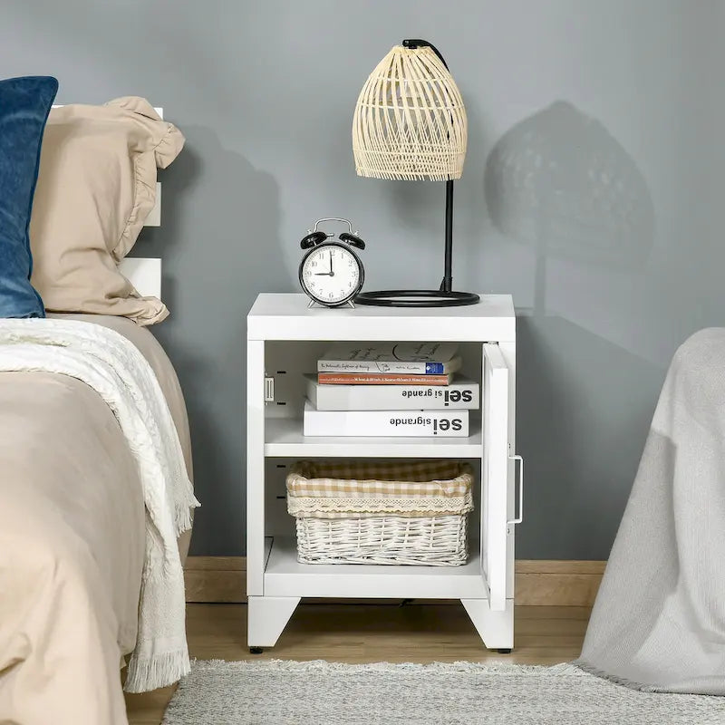 Table d'appoint industrielle, table basse avec porte de style casier et étagère réglable - 40x40x50 cm