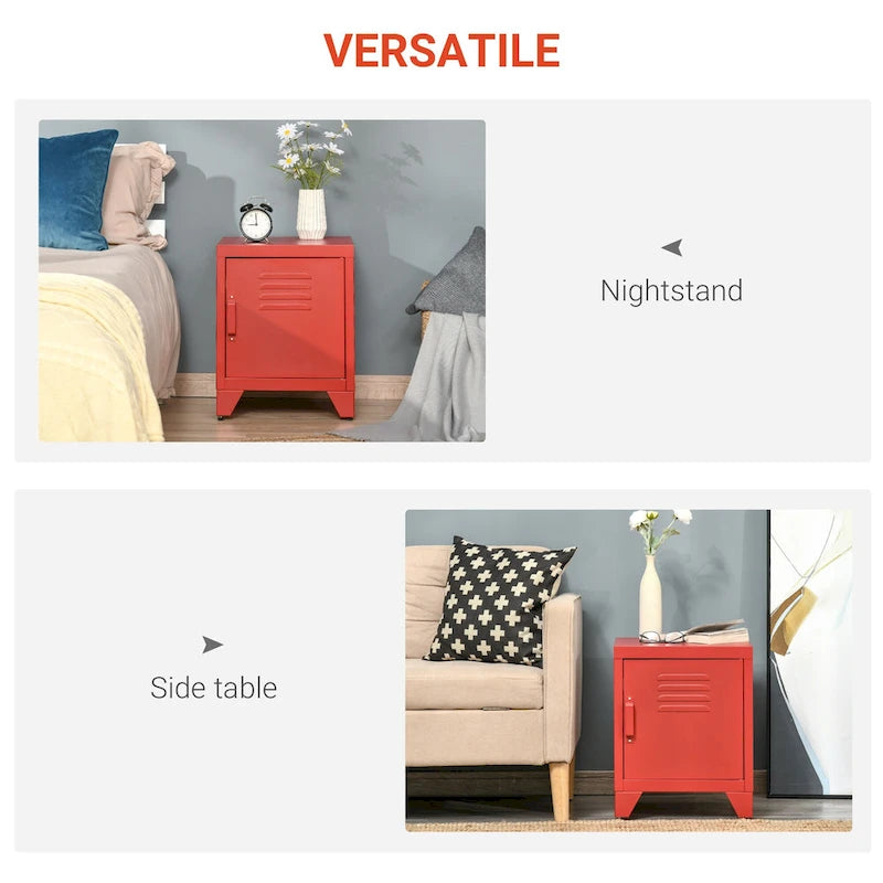 Table d'appoint industrielle, table basse avec porte de style casier et étagère réglable - 40x40x50 cm