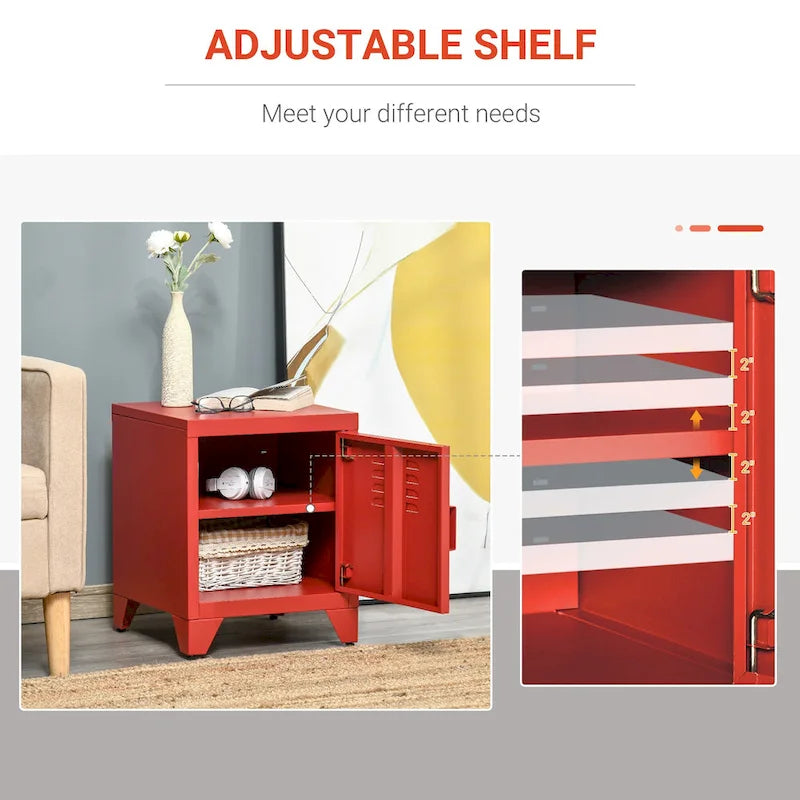Table d'appoint industrielle, table basse avec porte de style casier et étagère réglable - 40x40x50 cm