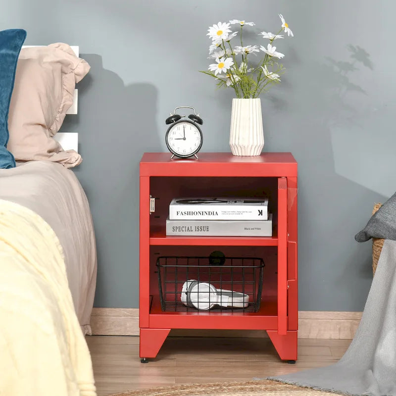 Table d'appoint industrielle, table basse avec porte de style casier et étagère réglable - 40x40x50 cm