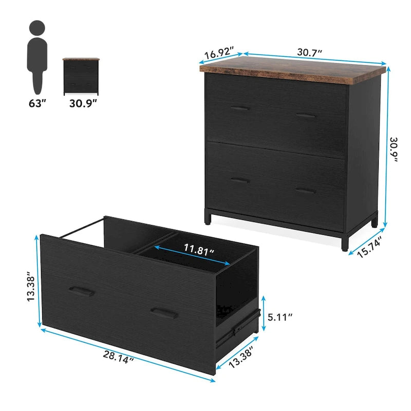 Classeur horizontal à 2 tiroirs pour bureau à domicile, format lettre