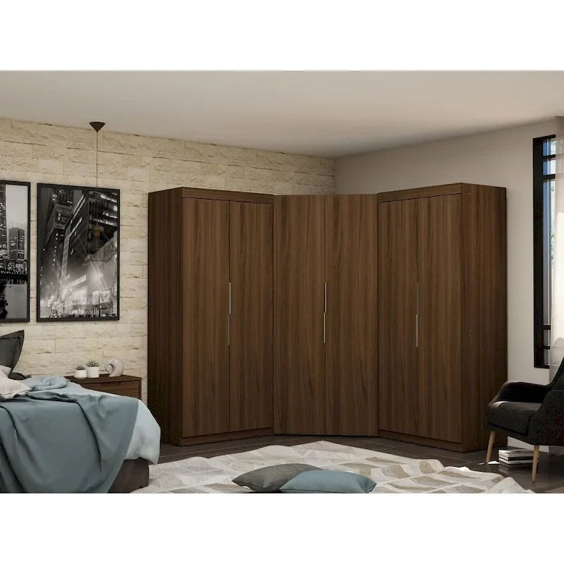 Armoire d'angle moderne 3 portes 4 tiroirs
