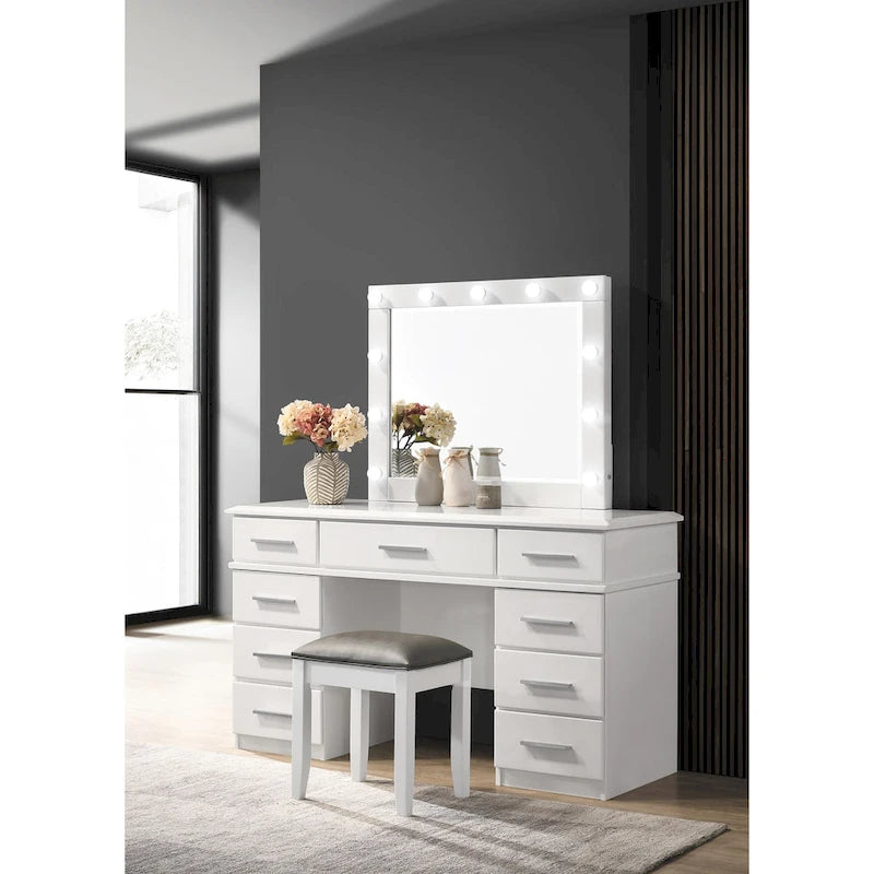 Tabouret de coiffeuse Verona blanc brillant avec assise rembourrée