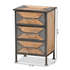 Table d'appoint à 3 tiroirs en métal gris antique et bois de chêne blanchi, style industriel rustique