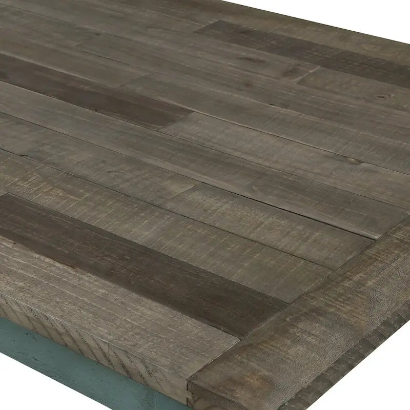 Table à manger en bois avec finition bicolore bleu et marron