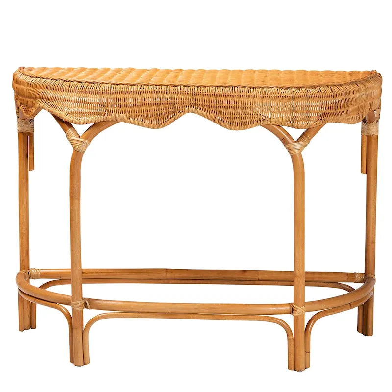 Console en rotin brun naturel style bohème moderne
