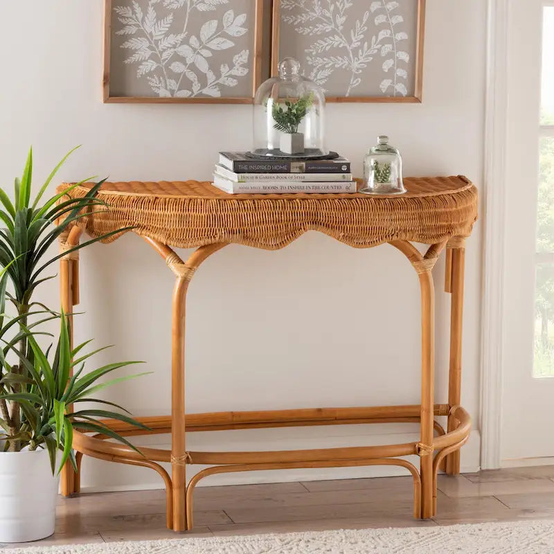 Console en rotin brun naturel style bohème moderne