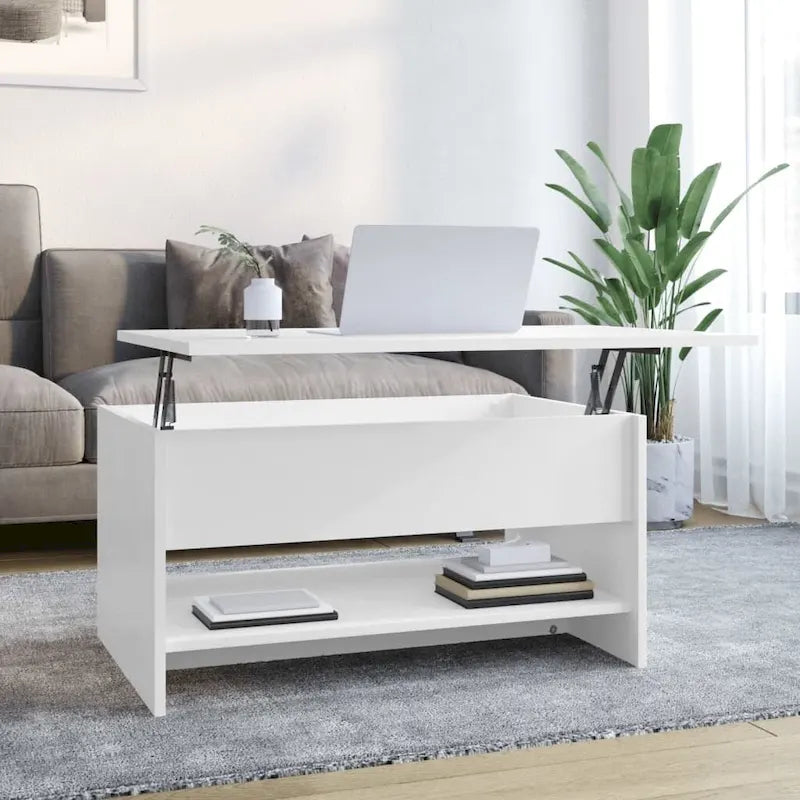 Table basse relevable, bout de canapé, table d'appoint, bois manufacturé - 80 x 50 x 42,4 cm