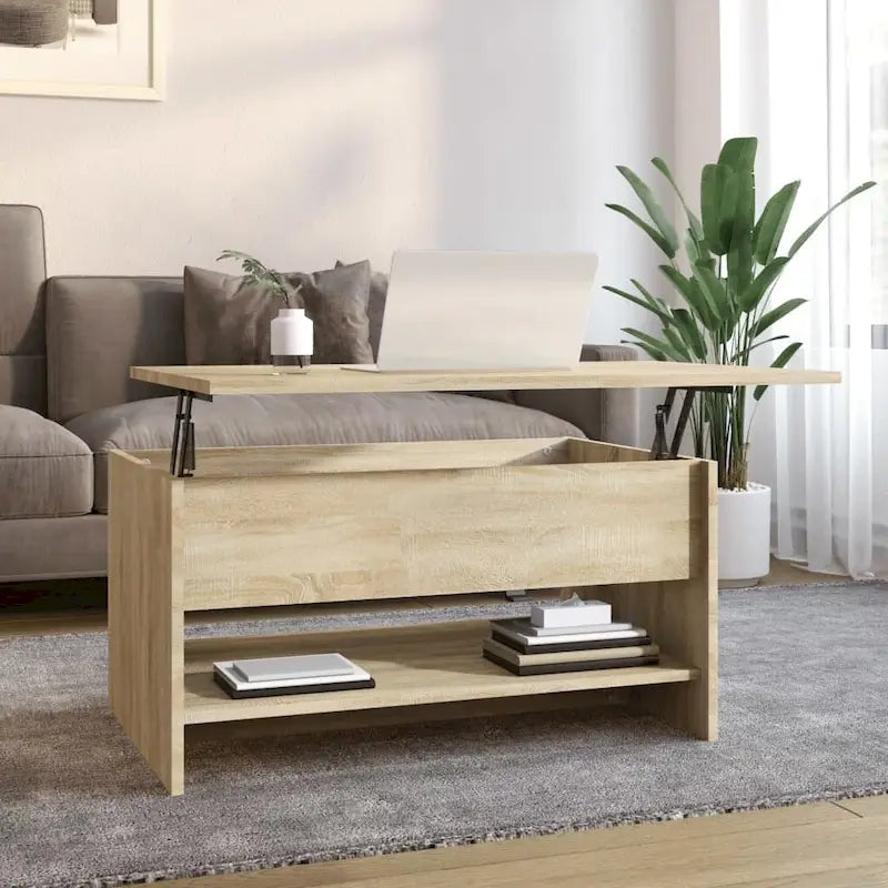 Table basse relevable, bout de canapé, table d'appoint, bois manufacturé - 80 x 50 x 42,4 cm