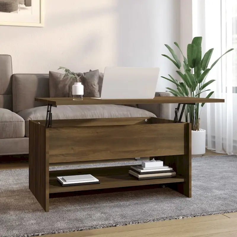 Table basse relevable, bout de canapé, table d'appoint, bois manufacturé - 80 x 50 x 42,4 cm