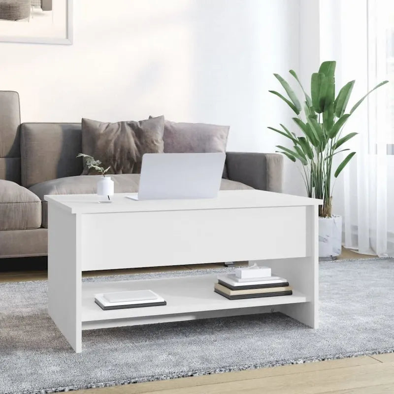 Table basse relevable, bout de canapé, table d'appoint, bois manufacturé - 80 x 50 x 42,4 cm