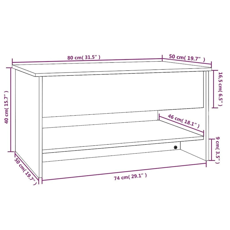 Table basse relevable, bout de canapé, table d'appoint, bois manufacturé - 80 x 50 x 42,4 cm