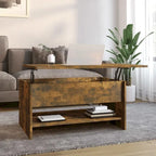 Table basse relevable, bout de canapé, table d'appoint, bois manufacturé - 80 x 50 x 42,4 cm