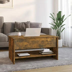 Table basse relevable, bout de canapé, table d'appoint, bois manufacturé - 80 x 50 x 42,4 cm