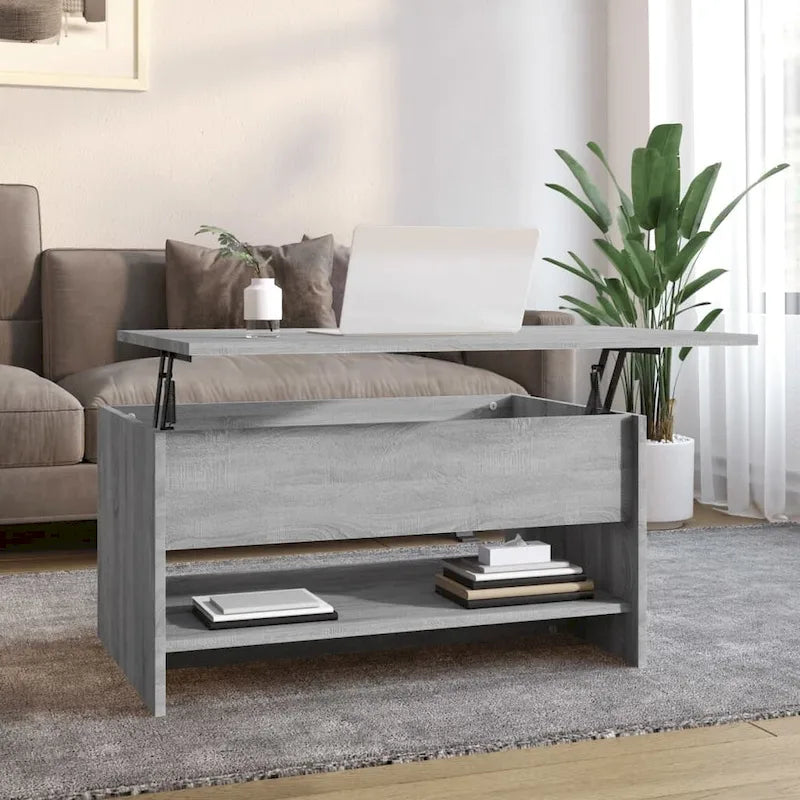 Table basse relevable, bout de canapé, table d'appoint, bois manufacturé - 80 x 50 x 42,4 cm