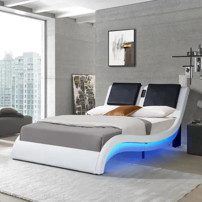 Faux Leather Upholstered Platform Bed Frame, King Size