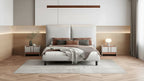 Upholstered Platform Bed with Two Large Headrests and Thick Fabric
