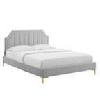 Lit plate-forme Queen en velours performant