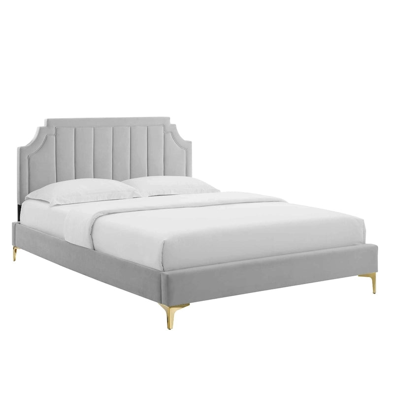 Lit plate-forme Queen en velours performant