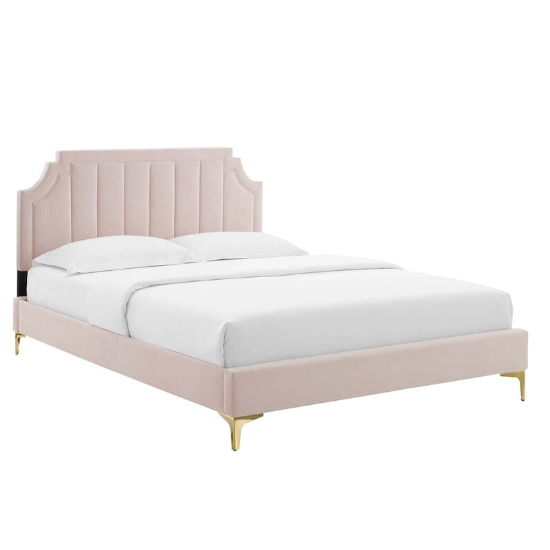 Lit plate-forme Queen en velours performant
