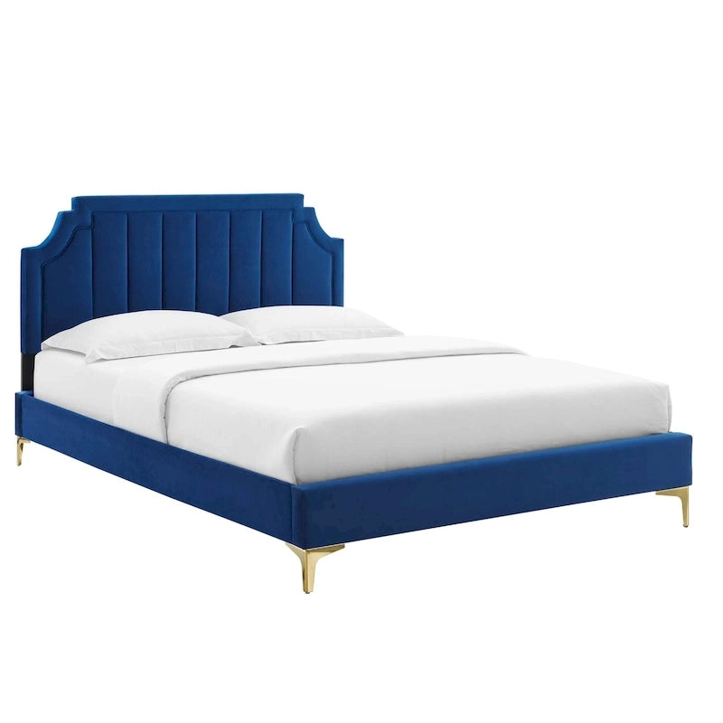 Lit plate-forme Queen en velours performant