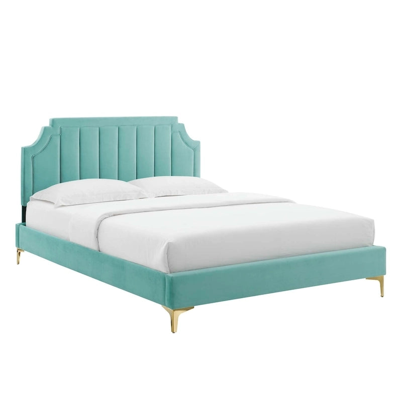 Lit plate-forme Queen en velours performant