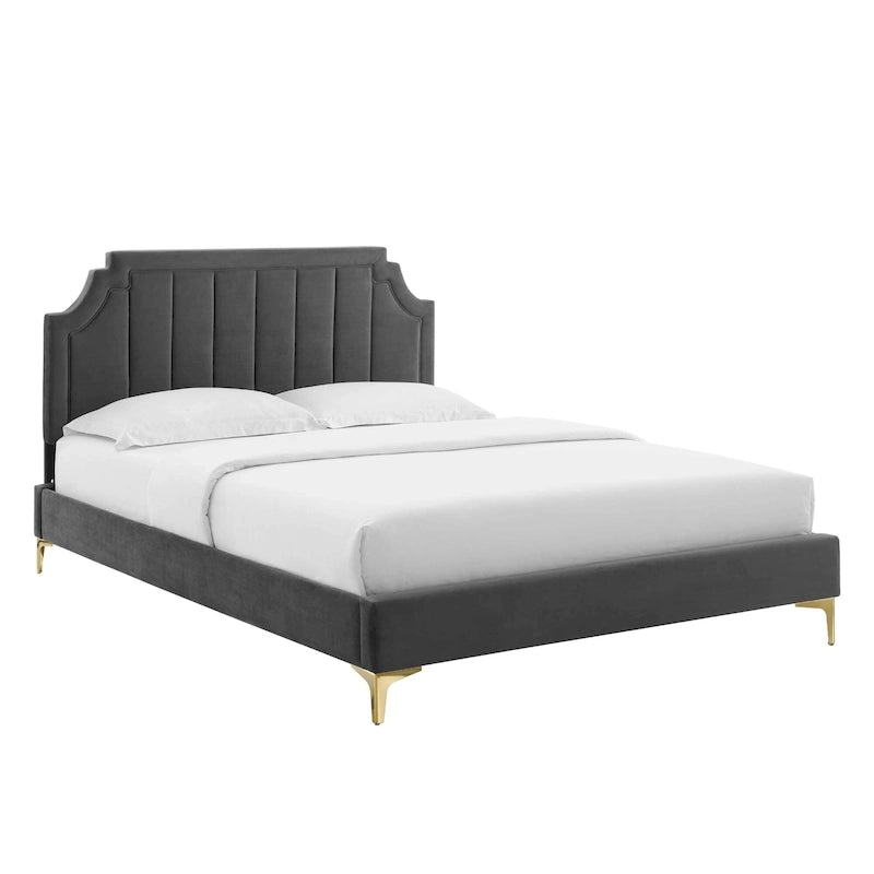 Lit plate-forme Queen en velours performant