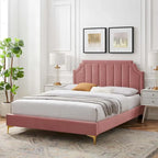 Lit plate-forme Queen en velours performant