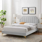 Lit plate-forme Queen en velours performant