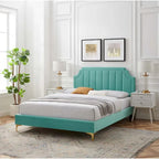 Lit plate-forme Queen en velours performant